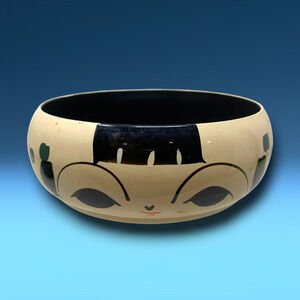 Vintage Japanese Novelty Child's Face Lacquered Wood Trinket Dish Bowl Catchall
